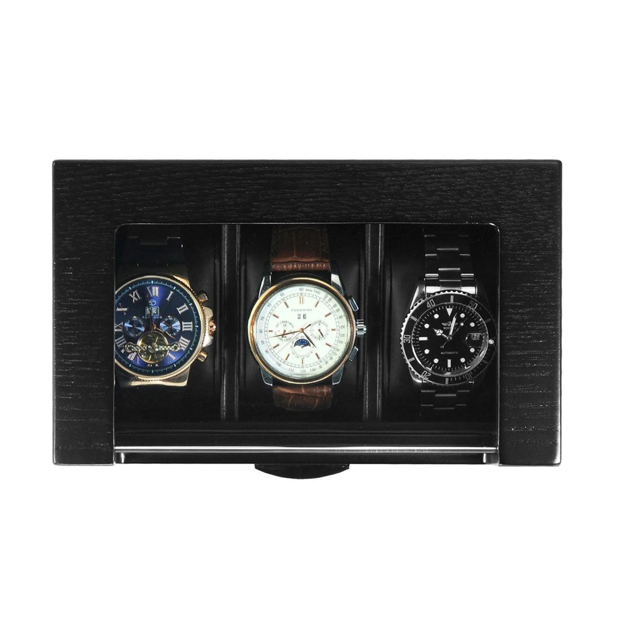 3 Slots Black Wooden Watch Box