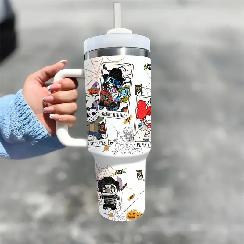 40oz Insulated Tumbler With Halloween Design And Handle