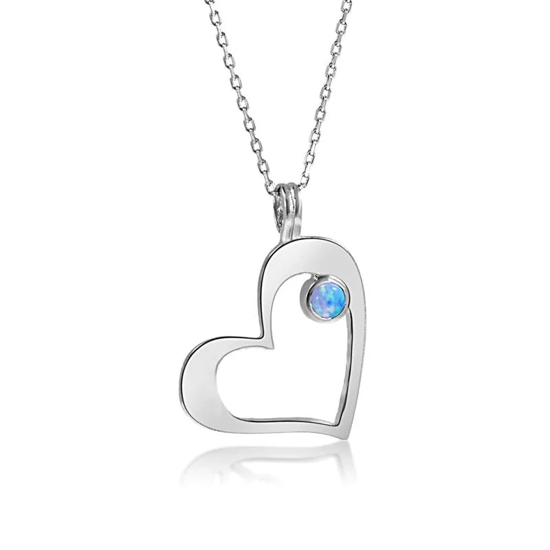 925 Silver Heart Shape Pendant inlaid with Blue Opal