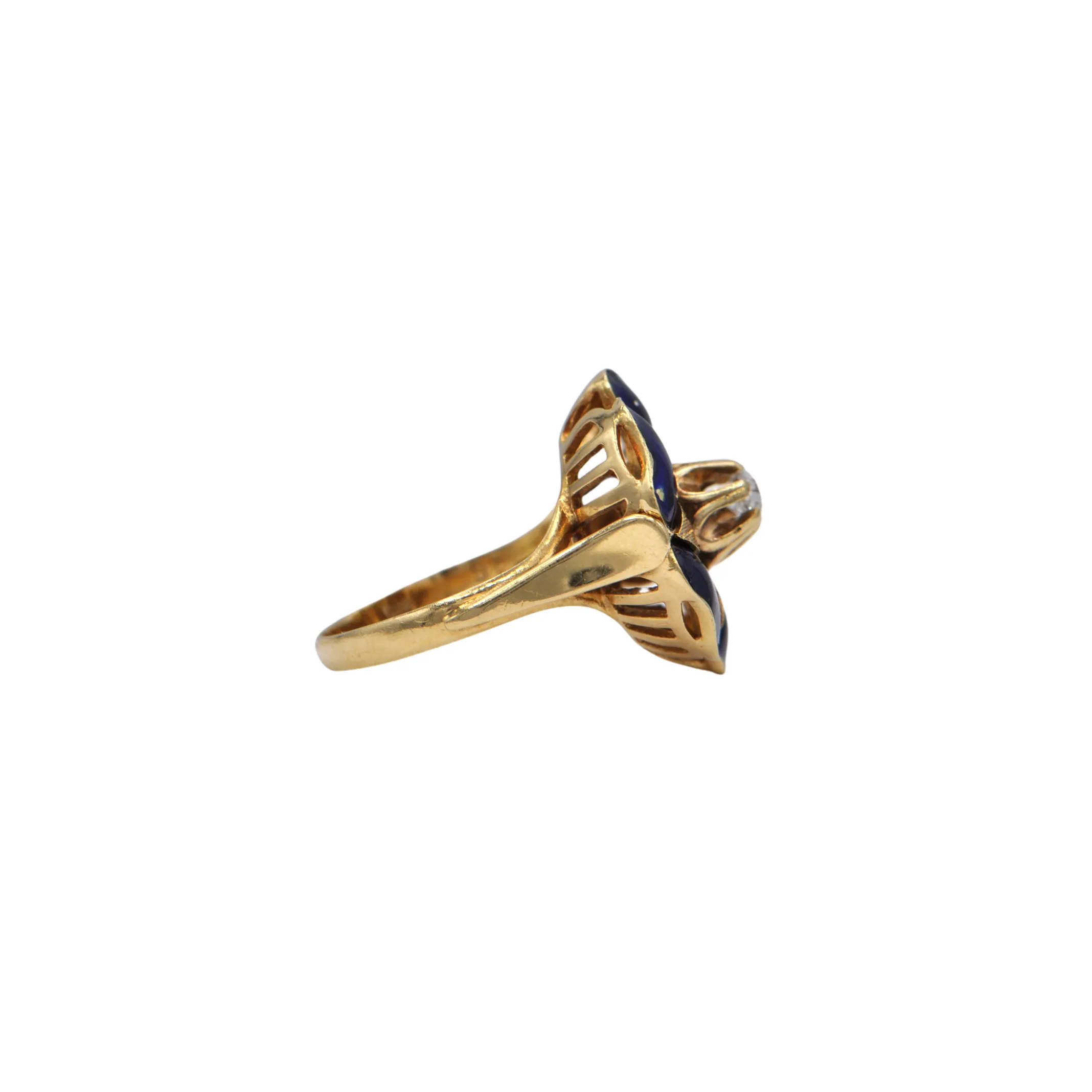 Antique Enamel Flower and Diamond 18K Gold Ring