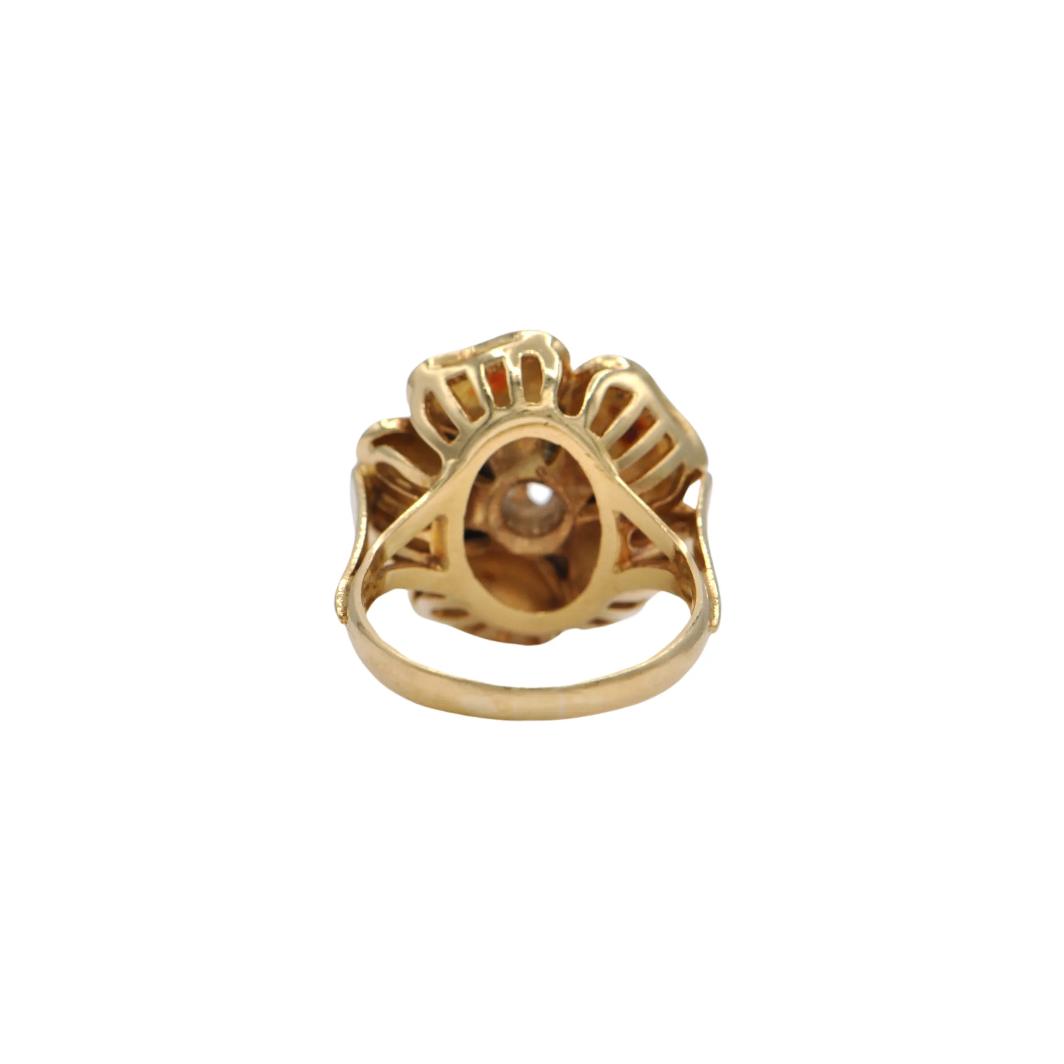 Antique Enamel Flower and Diamond 18K Gold Ring