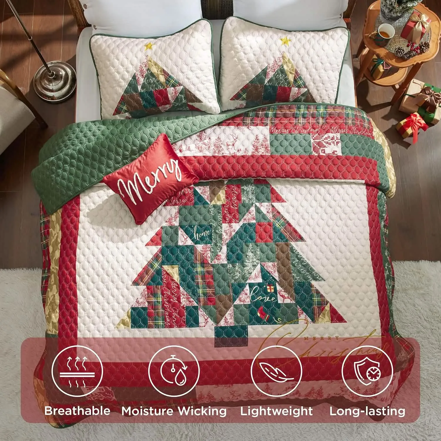 Bedsure Christmas Modern Patchwork Quilt Set Tree