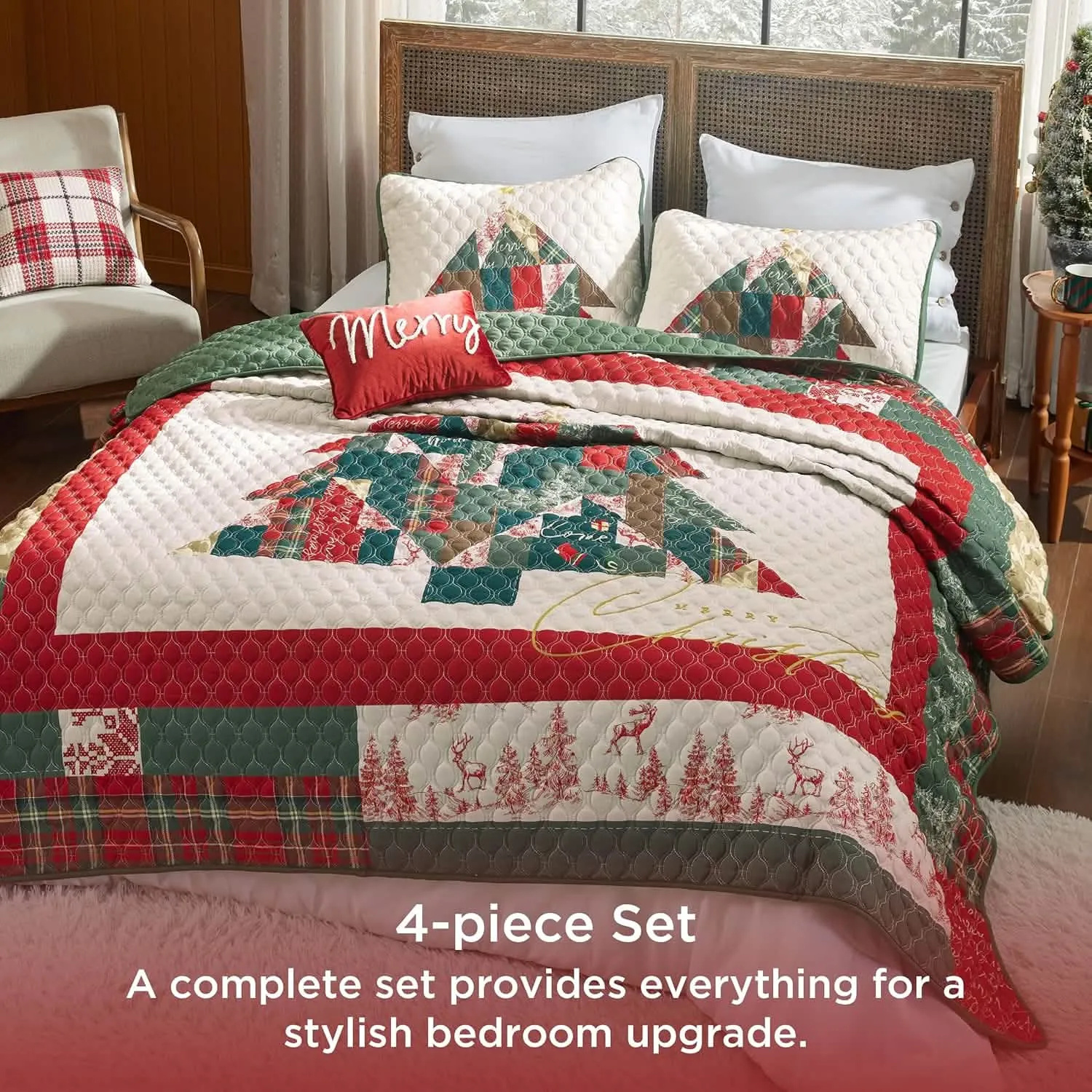 Bedsure Christmas Modern Patchwork Quilt Set Tree