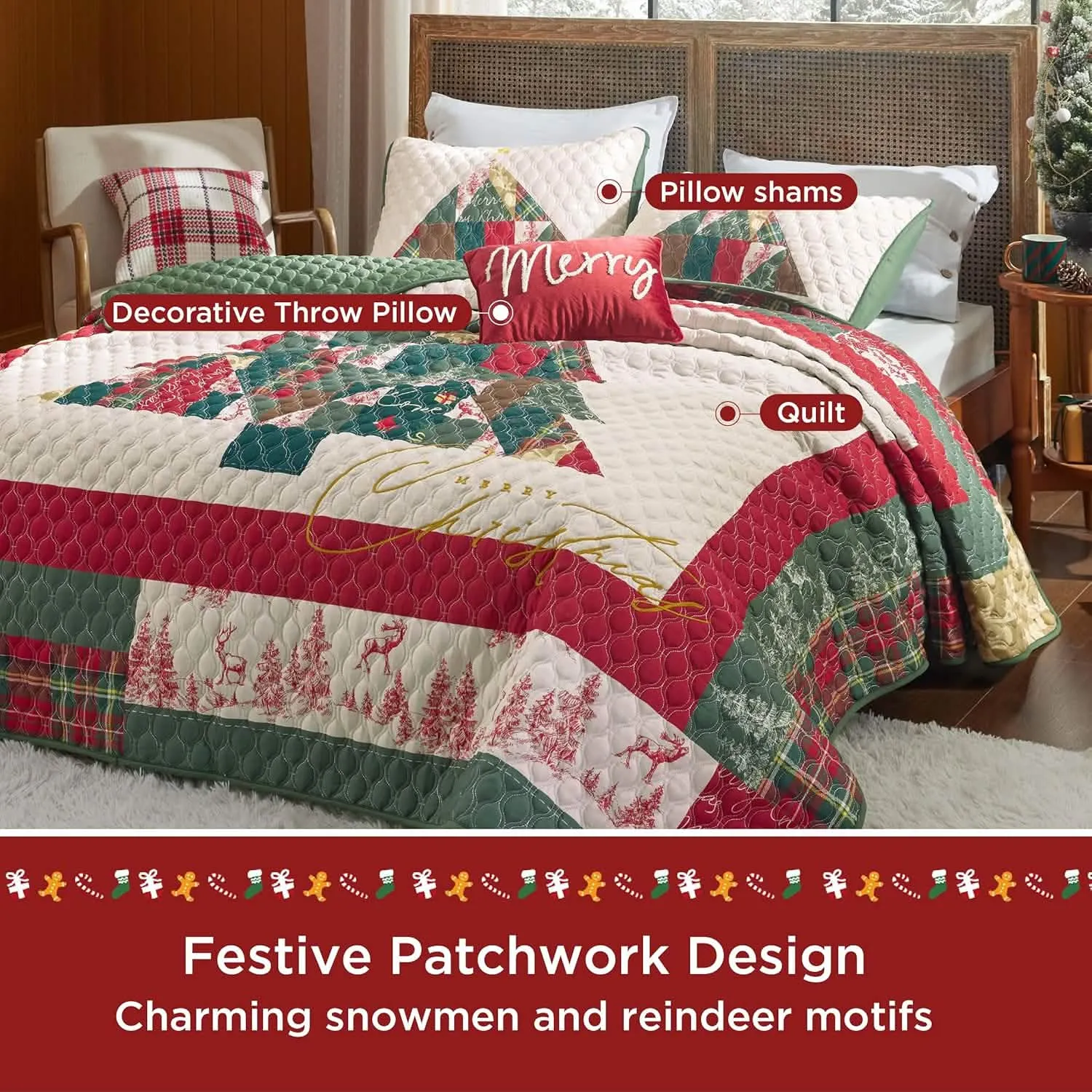 Bedsure Christmas Modern Patchwork Quilt Set Tree