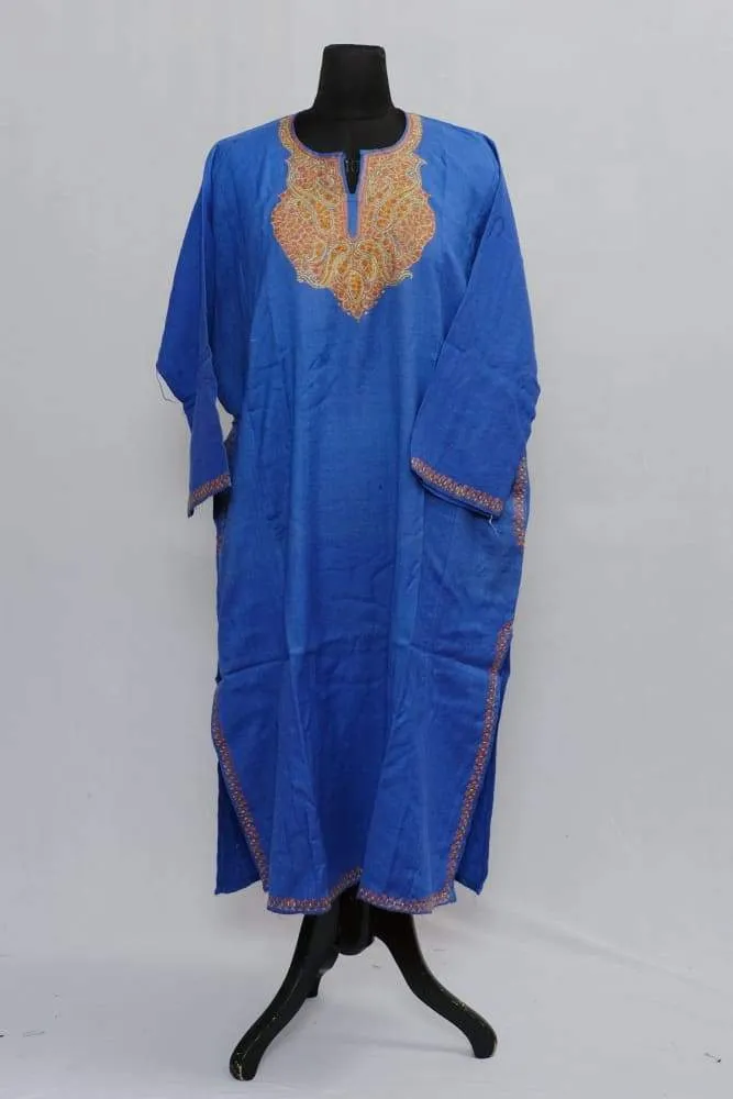 Blue Colour Phiran With Kashmiri Sozni Work Looks Ravishing On The Wearer.