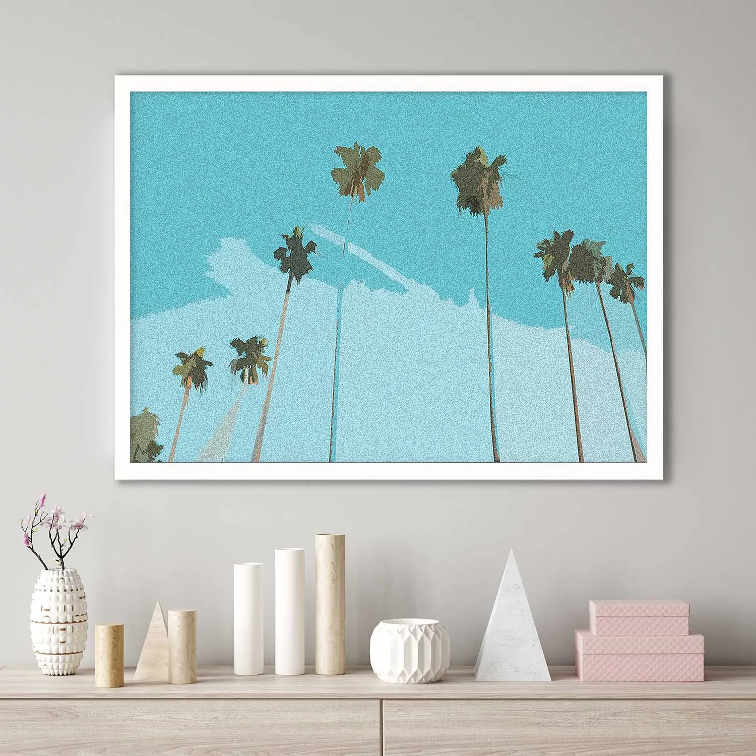 Blue Vintage Palm Trees Framed Art