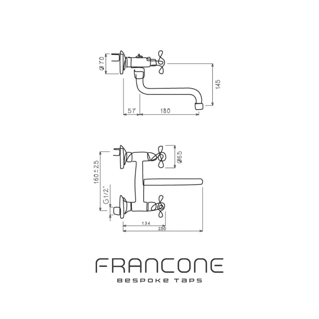 BT41Q Classic wall mounted traditional tap with quadratic brass body