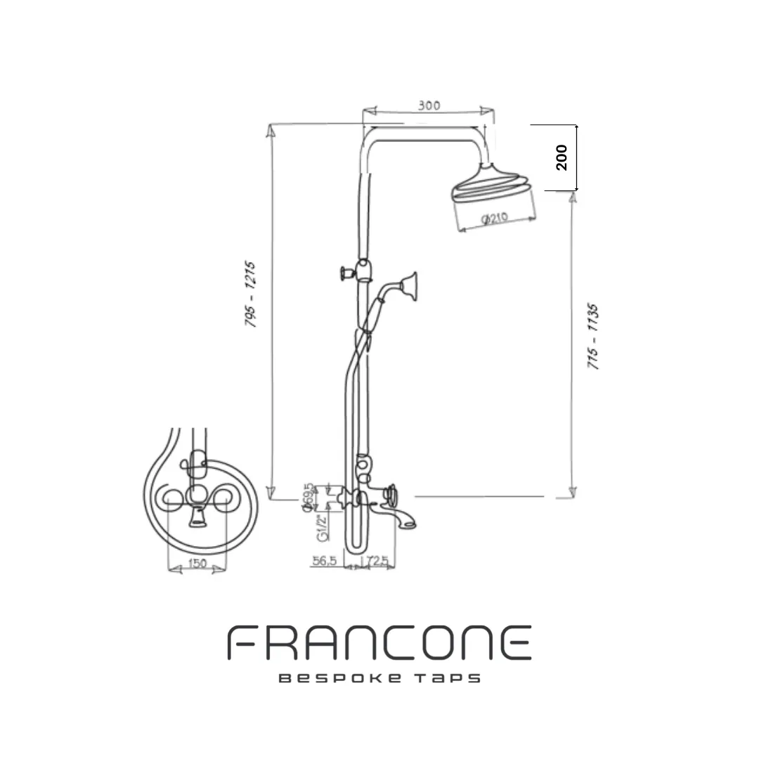 BTS38 adjustable column shower with hand shower & bath filler