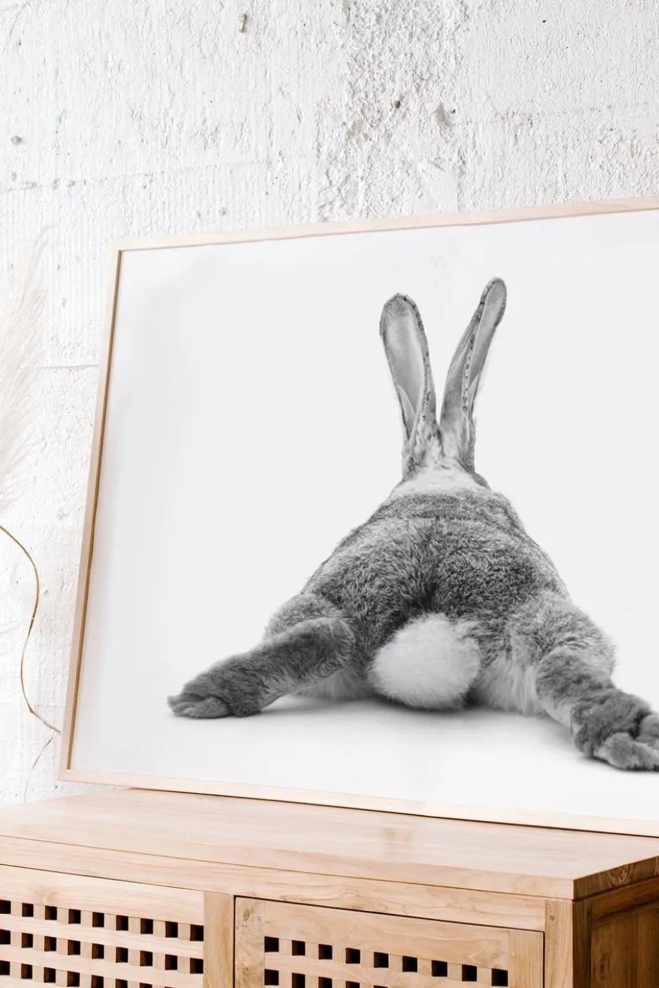 Bunny Bum Black White Frame A2 Print