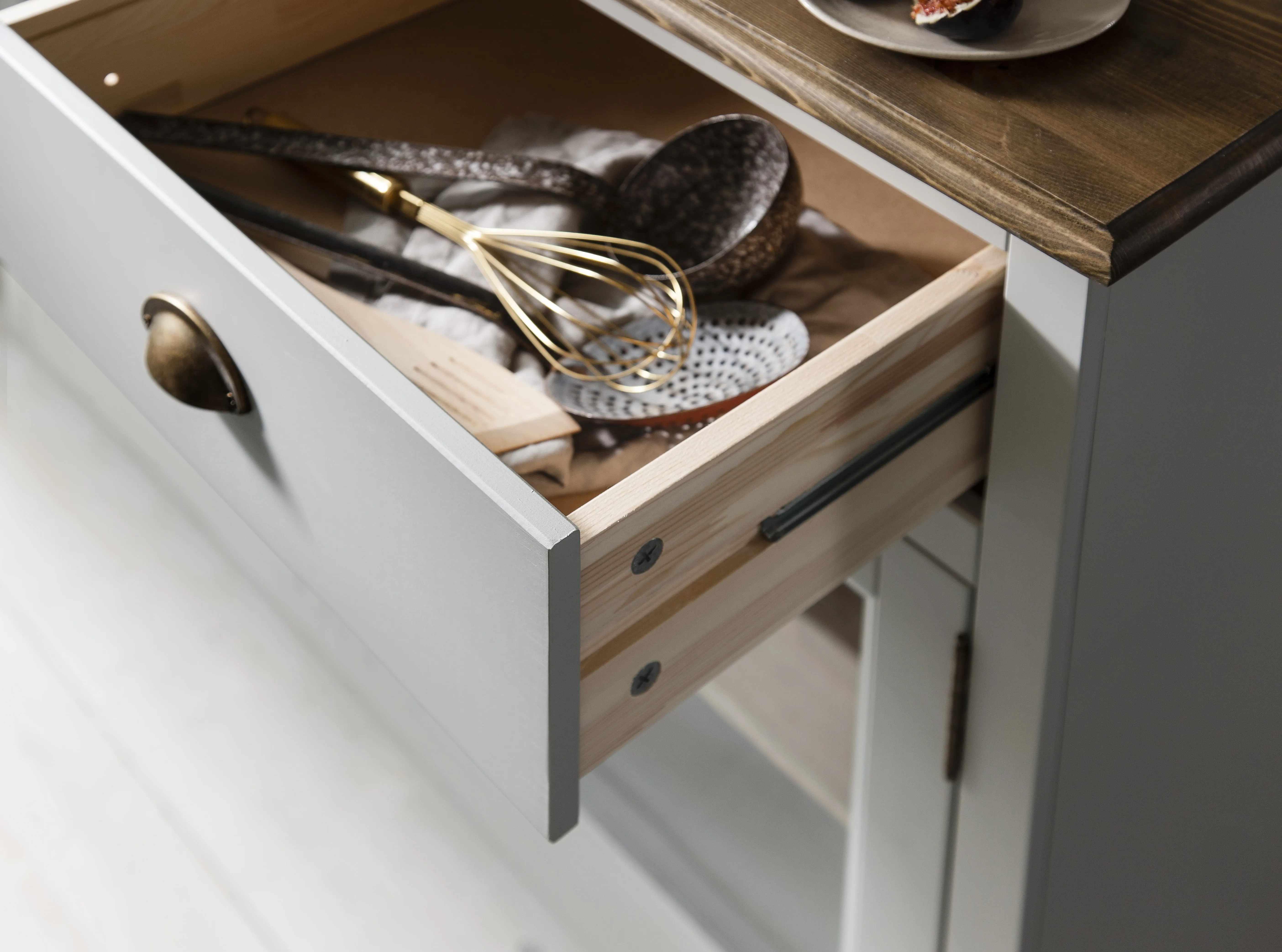 Canterbury Sideboard Cupboard 2 Drawer Cabinet Finished in Silk Grey and Dark Pine