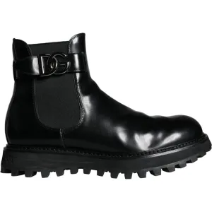 Dolce & Gabbana Black Belted DG Logo Men Chelsea Boots Shoes