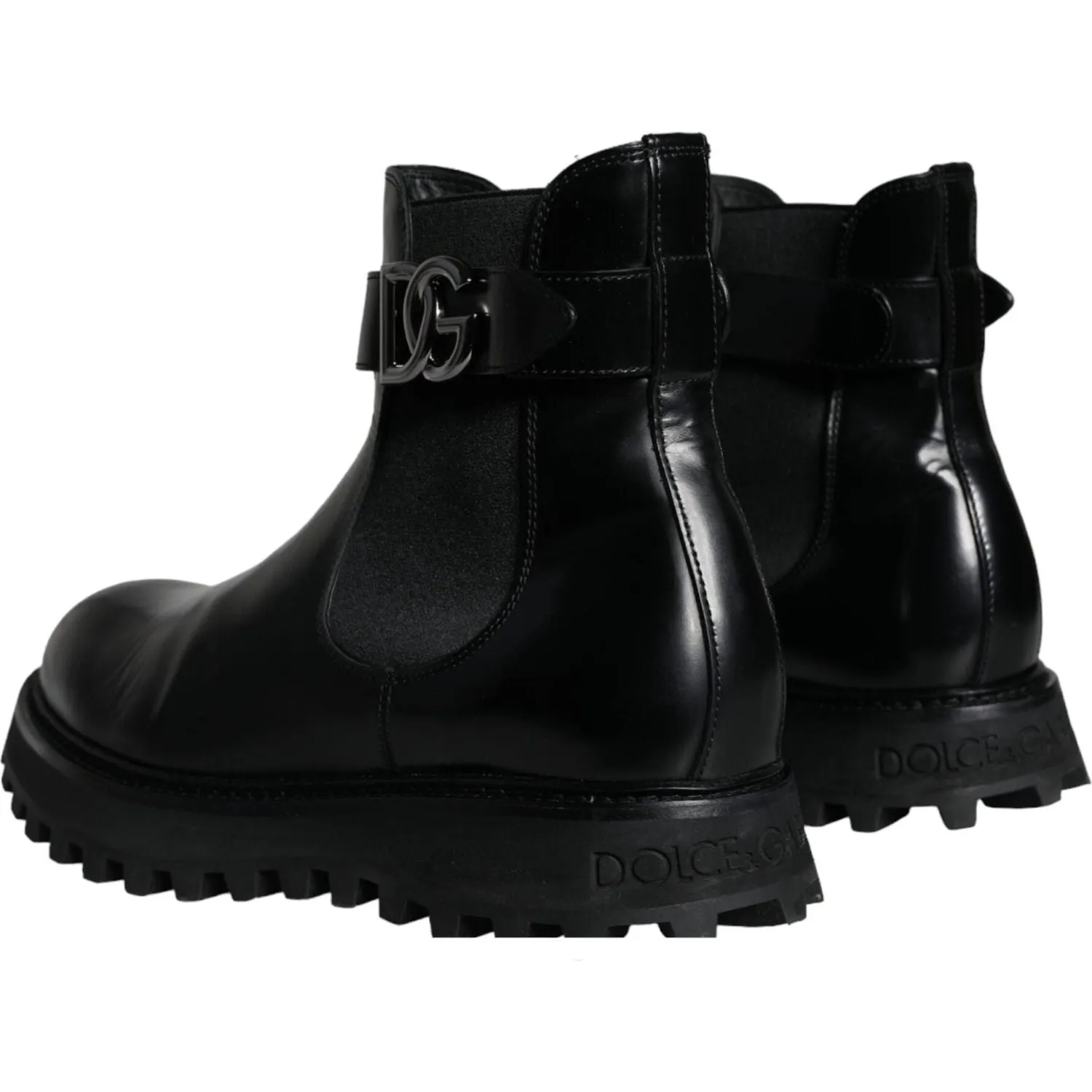 Dolce & Gabbana Black Belted DG Logo Men Chelsea Boots Shoes