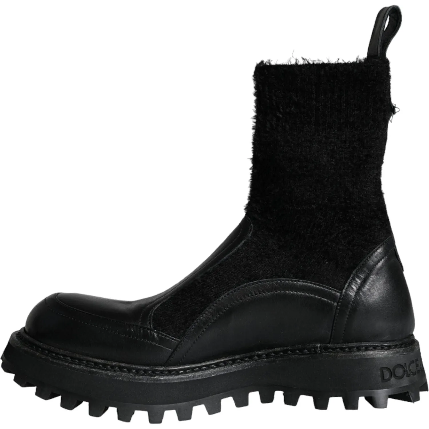 Dolce & Gabbana Black DG Logo Horse Sock Ankle Boots Shoes