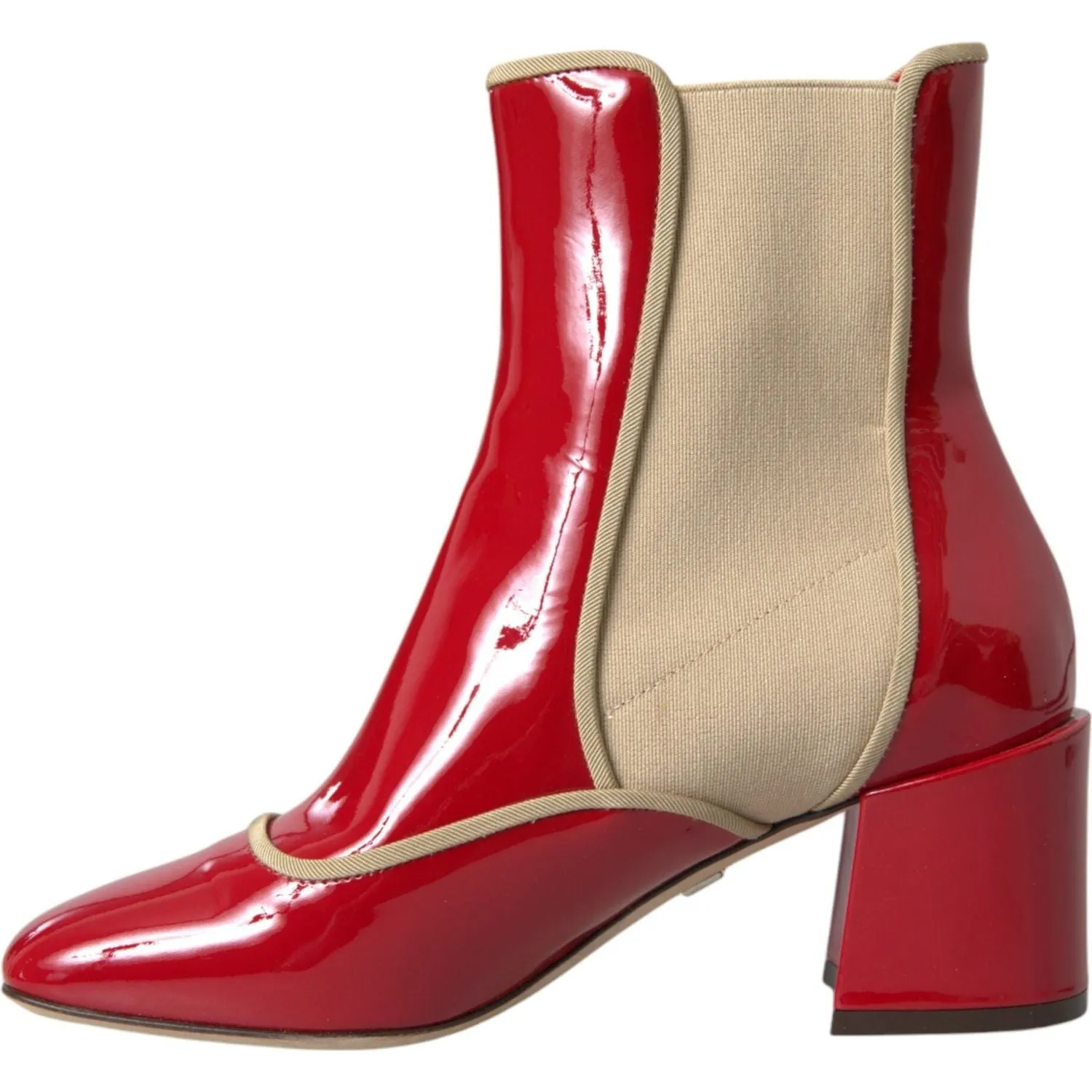 Dolce & Gabbana Red Beige Leather Embellished Mid Calf Boots Shoes