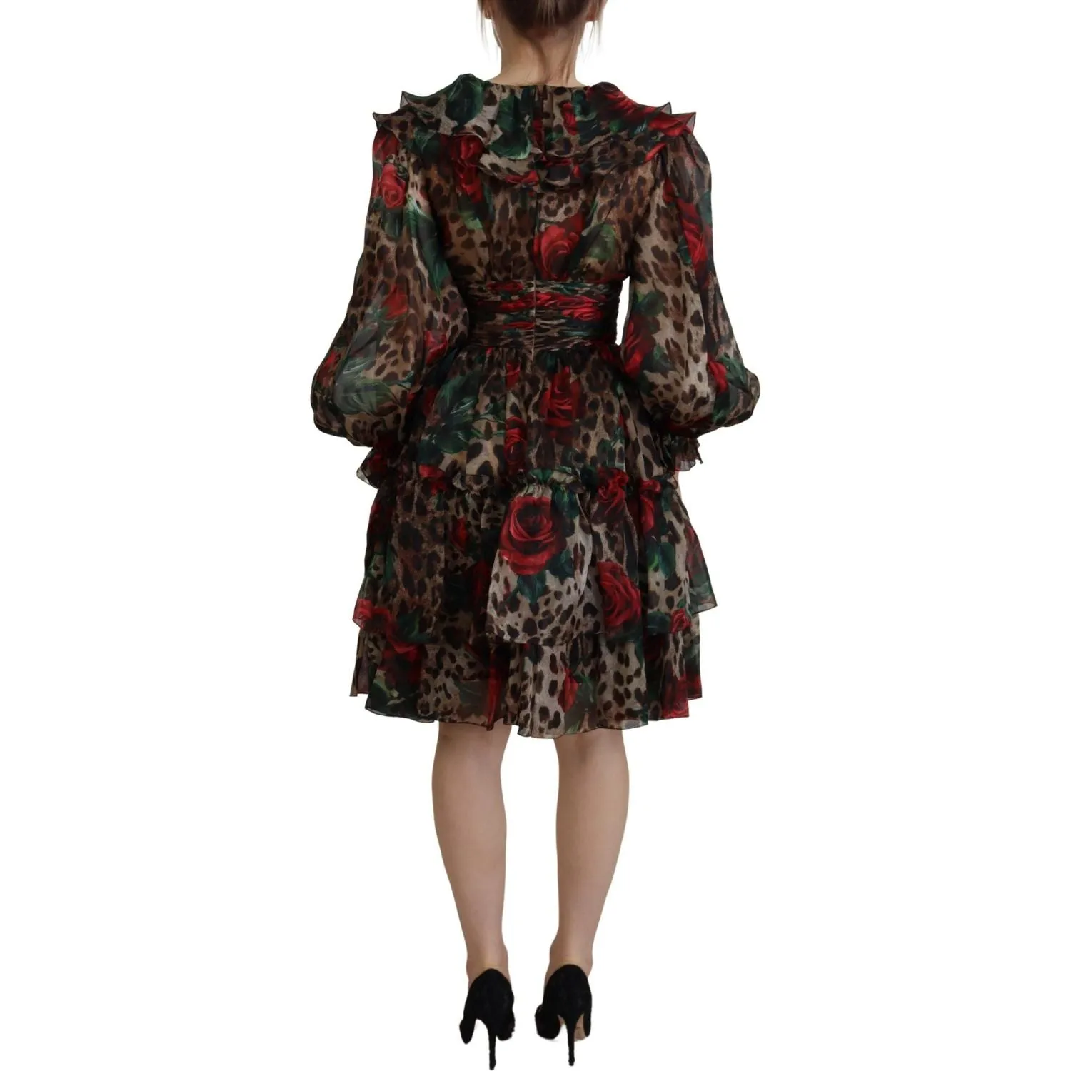 Dolce & Gabbana Silk Leopard Print & Red Roses Dress