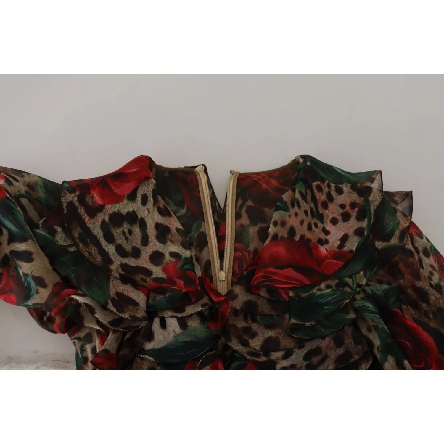 Dolce & Gabbana Silk Leopard Print & Red Roses Dress