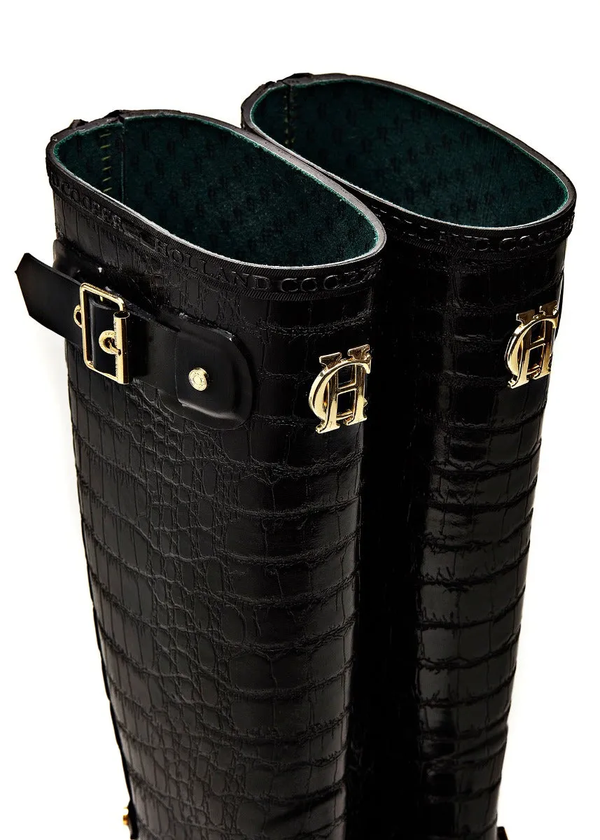 Holland Cooper Zip Chelsea Wellington in Black Croc