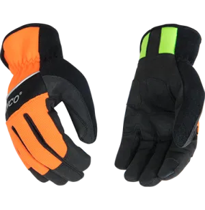 Kinco 2012HV Hi-vis Polyester-Spandex Fabric Back Safety Pro Touch-Screen Compatible Driver Gloves (One Dozen)