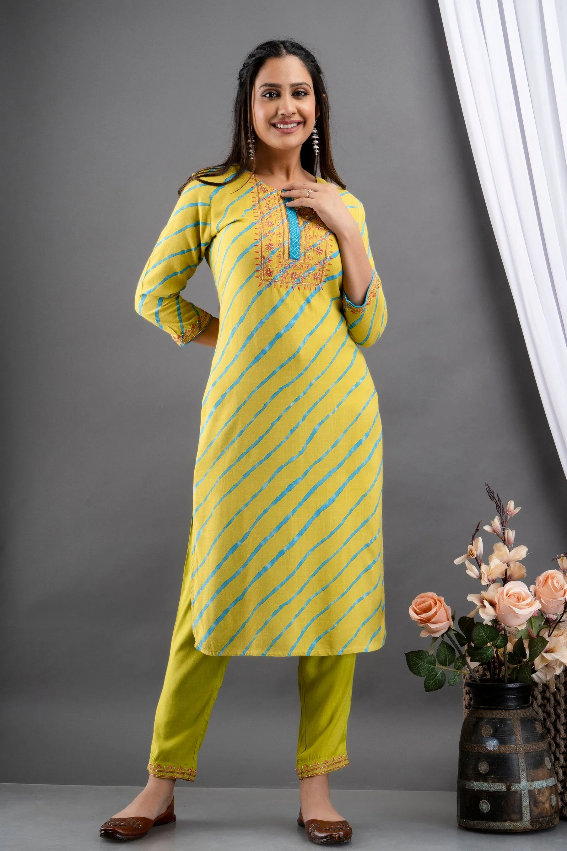 Lehariya Printed 2 Pc Kurta Set with Adda Work