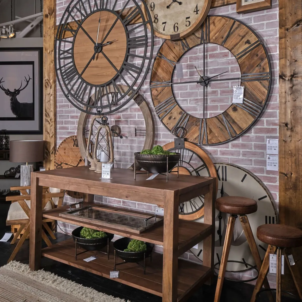 Lewiston Wall Clock Brown Wood | Black Metal | 59"