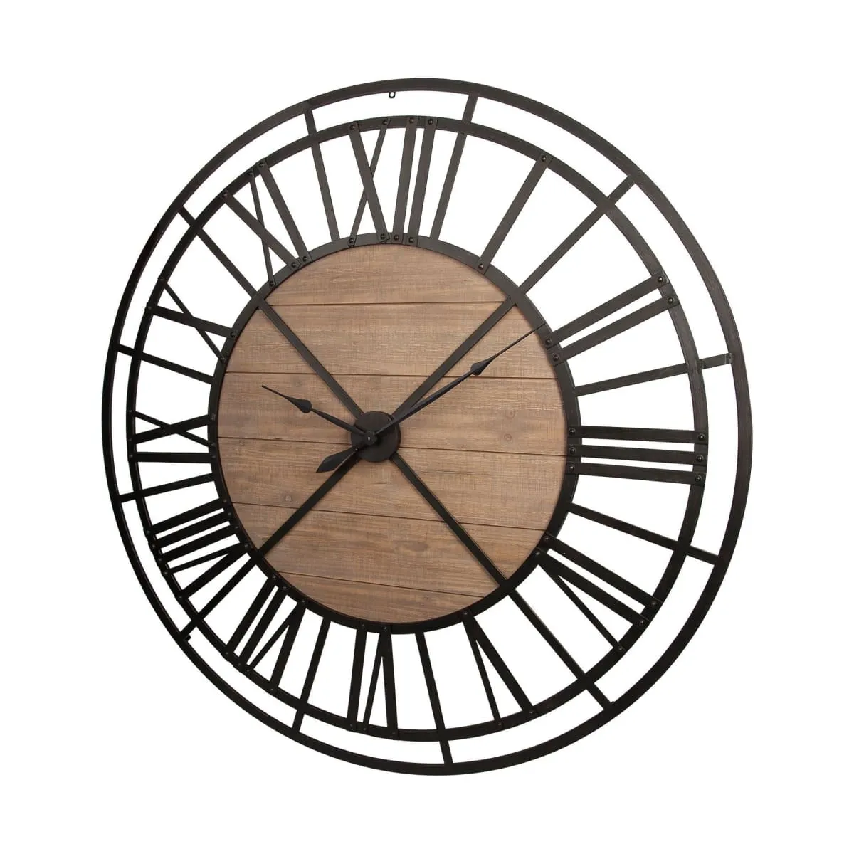 Lewiston Wall Clock Brown Wood | Black Metal | 59"