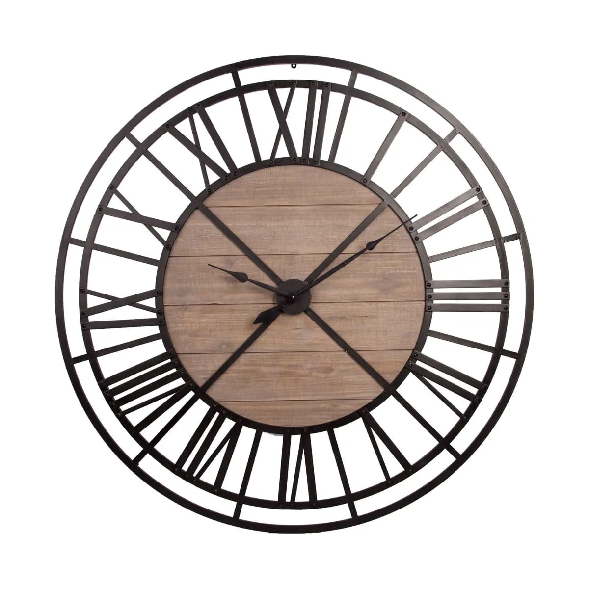 Lewiston Wall Clock Brown Wood | Black Metal | 59"