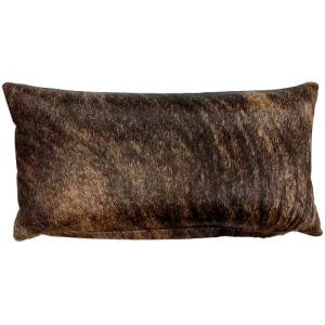 Lumbar Pillow - Black and Brown Brindle Cowhide w/ Two Tone Brown Leather - 24" x 12" (LPIL064)