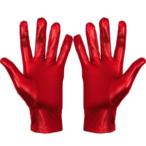 Metallic Red Costume Gloves - Shiny Red Superhero Evening Stretch Dress Glove Set for Men, Women and Kids