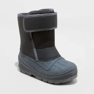 New - Cat & Jack Toddler Faux Leather Hook-And-Loop Ankle Winter Boots Waterproof