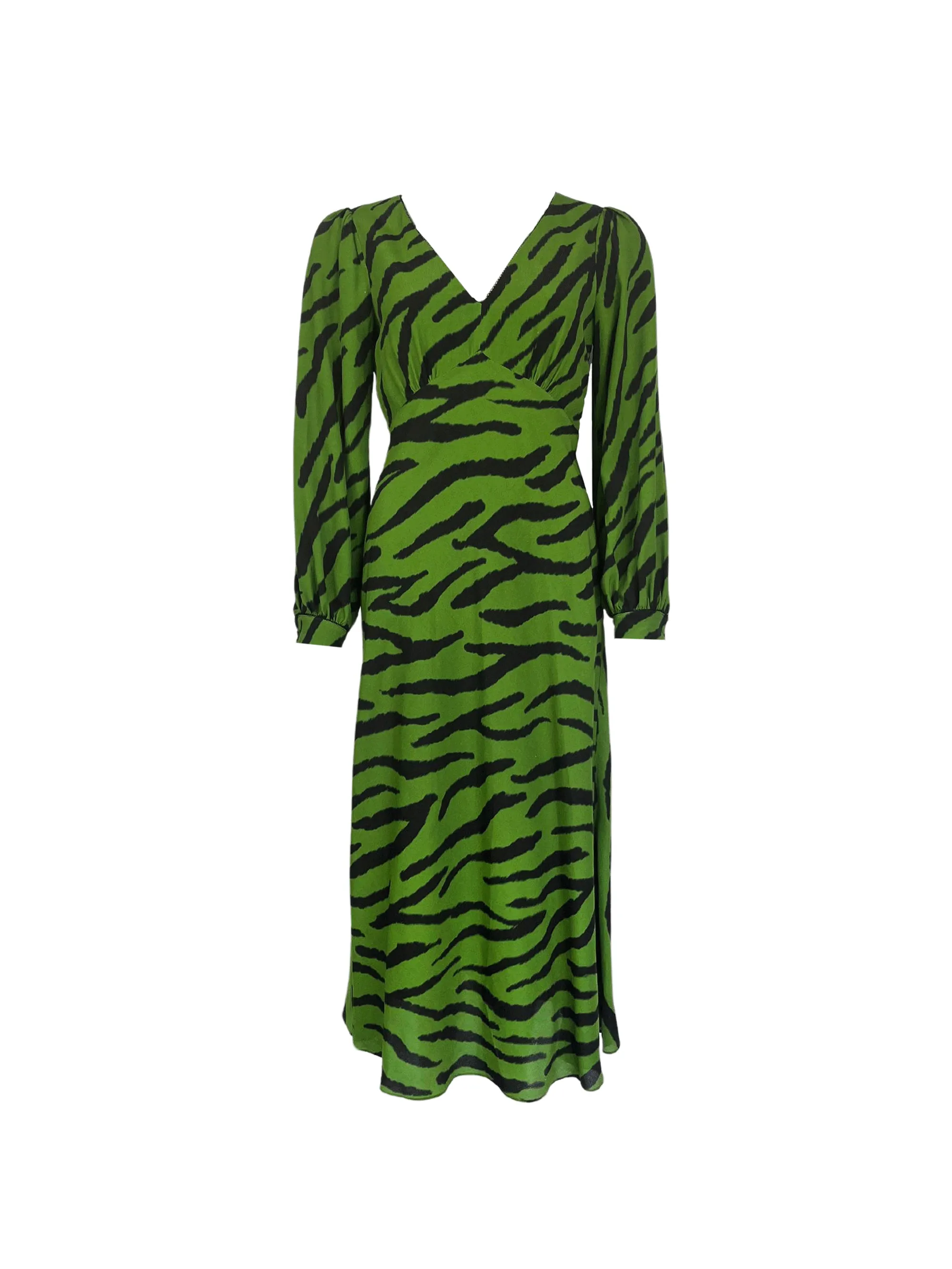 Petite Green Zebra Print V-Neck Midi Dress