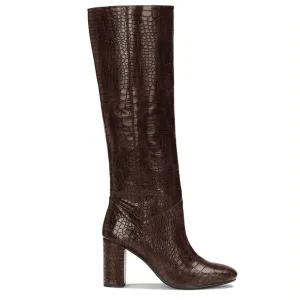 Saint Emily Brown Croco Vegan Leather Knee High Boots