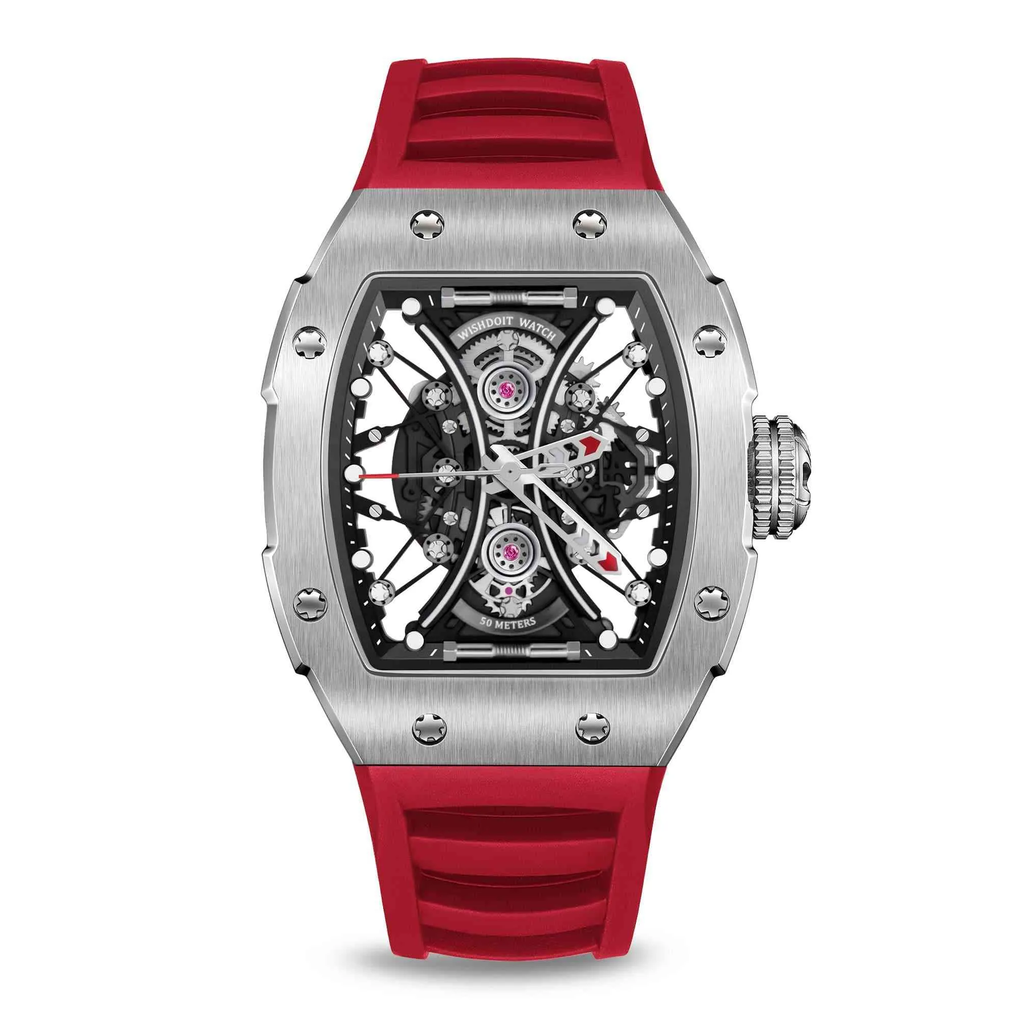 Skeleton | Hourglass-Silvery Watch (Red Strap)