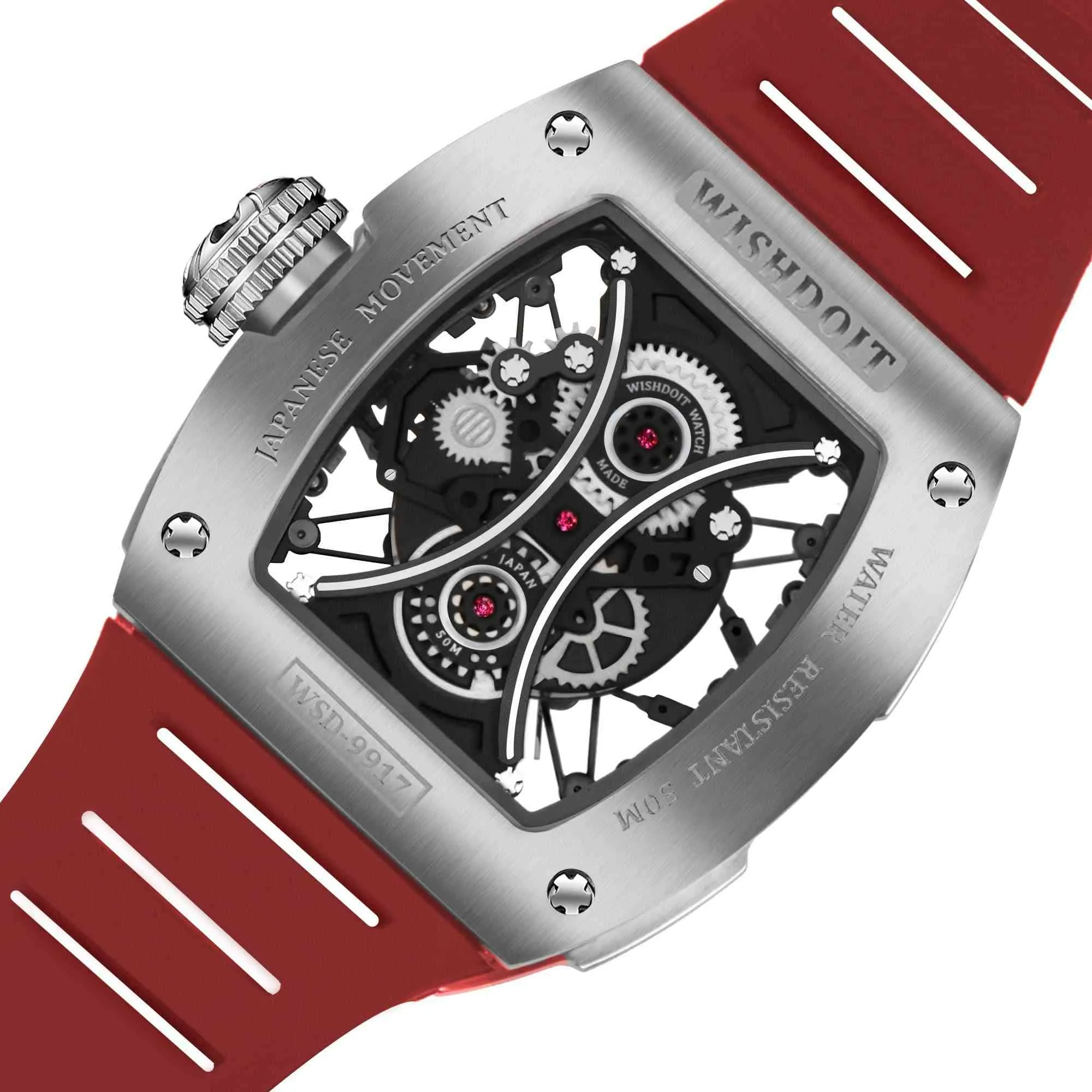 Skeleton | Hourglass-Silvery Watch (Red Strap)