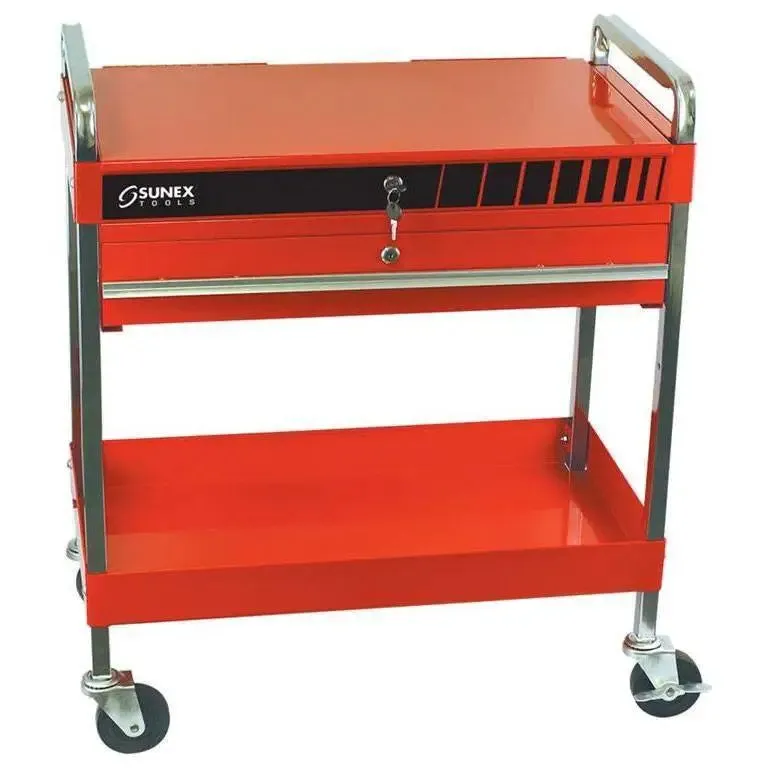 Sunex Service Cart w/Locking Top and Locking Drawer-Red