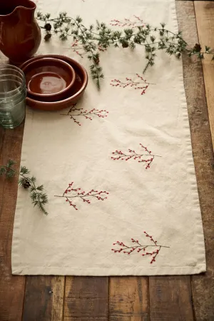 Table Runner with Red Berry Sprigs