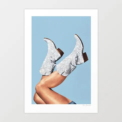 'These Boots - Glitter Blue' Art Print by Vertigo Artography