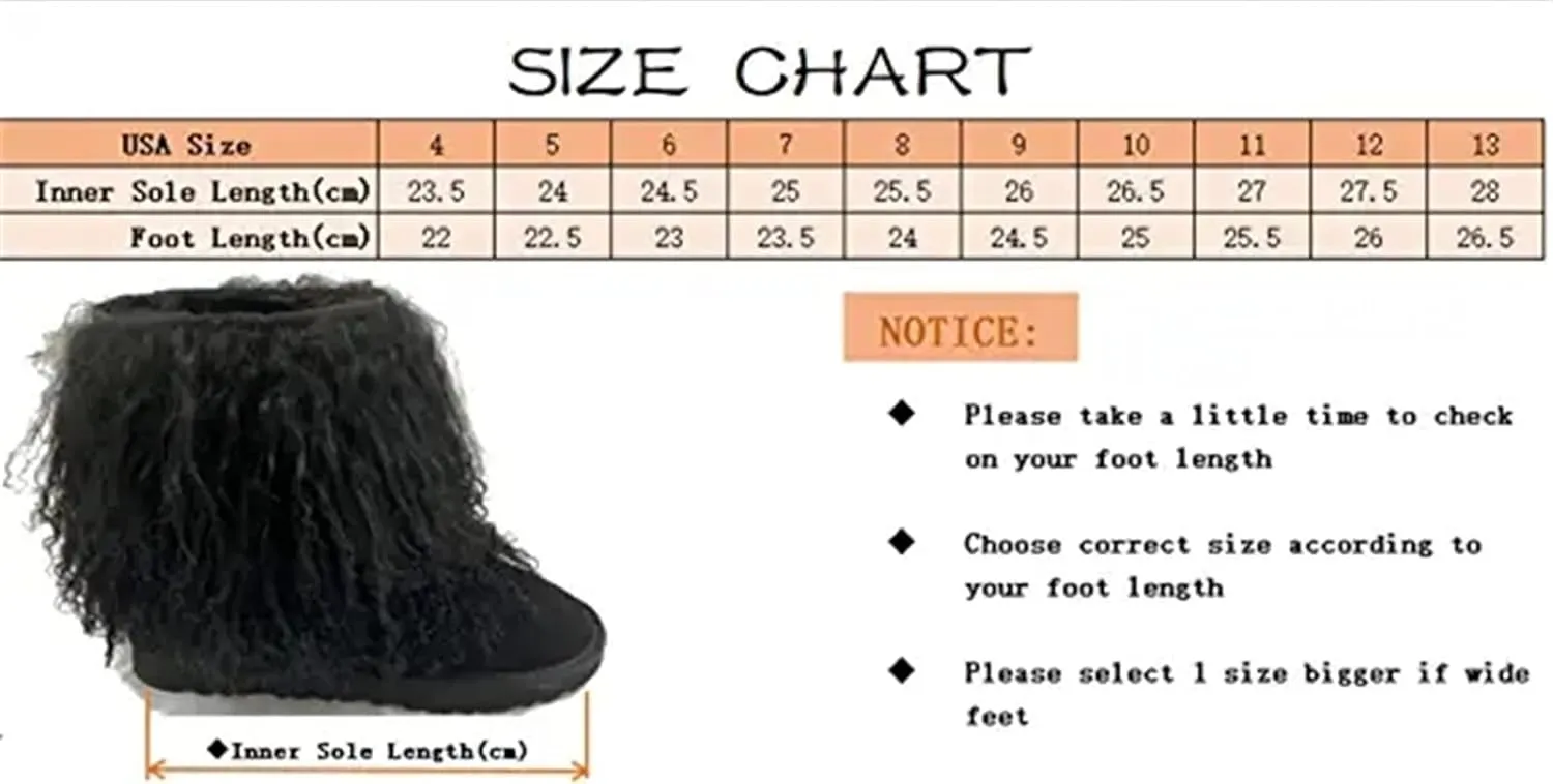 Women's Real Mongolian Sheep High Boot Fluffy Furry Wool Lining Long Curly Wool Snow Boots