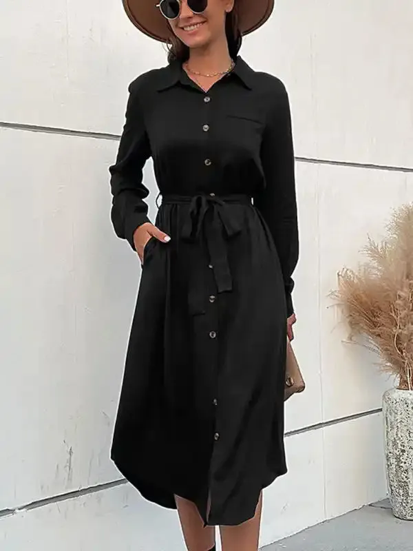 Women’s woven lapel long sleeve shirt dress